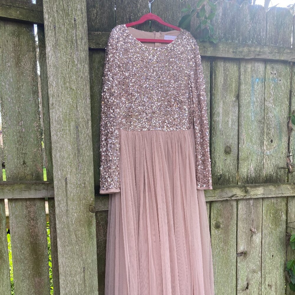 Blush Modest Petite Bridesmaid Maxi Dress Long Sleeves 10P Maya Deluxe